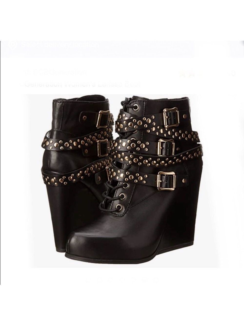 BCBGeneration Larissa Studded Wedge Ankle Boots Wedge Black Leather 7M